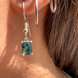 Boucles d'oreilles en agate mousse verte, cristal d'agate mousse taille émeraude, boucles d'oreilles pendantes image 4