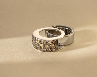 Bespoke Cognac Diamond Oura Ring Cover, 14K Solid Gold Smart Ring Jacket, Luxury Fine Jewelry Guard, Honeycomb Diamond Sleeve