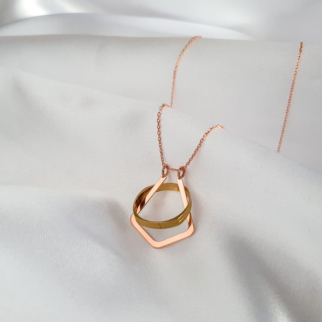 Rose Gold Ring Holder Necklace Minimalist Geometric Ring Keeper 