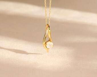 Collier larme pierre de lune, pierre de lune ronde délicate, cadeau d'anniversaire de juin pour elle