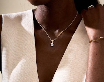Collier en diamant de laboratoire en forme de poire, pendentif solitaire en or 10 carats, or jaune massif, certifié IGI
