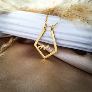 Ring Holder Necklace Mountain, Silver Geometric Hiker Ring Keeper, Gift For Climber Her 18K Gold Plated