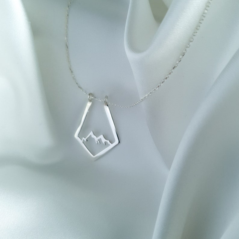 Ring Holder Necklace Mountain, Silver Geometric Hiker Ring Keeper, Gift For Climber Her image 4