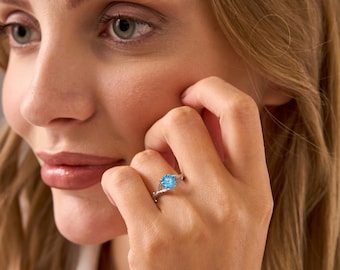Aquamarine Ring Dainty 14k Gold, March Birthstone Jewelry