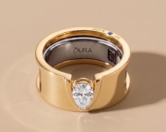 Couvre-bague homme en argent pour Oura 5e génération, solitaire diamant poire de laboratoire, anneau large brossé