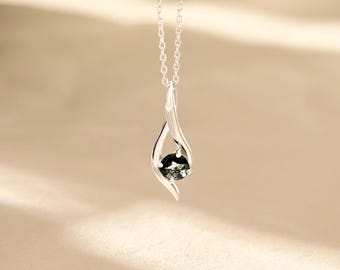 Sterling Silver Moss Agate Necklace, Handmade Gemstone Pendant