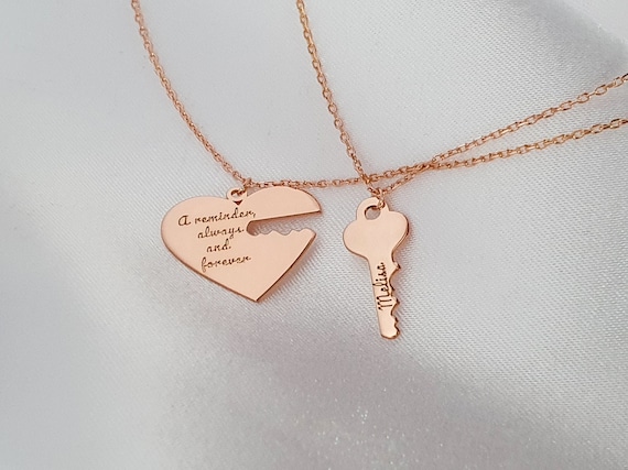 Sarah Personalized Lock and Key Necklace Sterling Silver Pendant with Gold-Filled Chain / 18