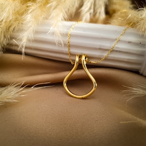 14k Solid Gold Ring Halter Halskette, Hochzeit Ring halter Anhänger, Oval zierlichen Schmuck, Geschenk für ihren Arzt