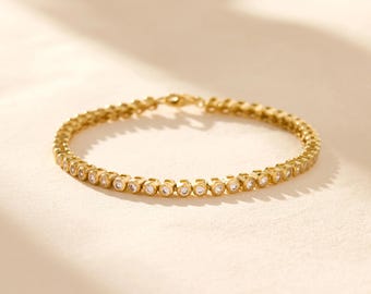 Bezel Tennis Bracelet in Sterling Silver, Bridal Tennis Jewelry Gold