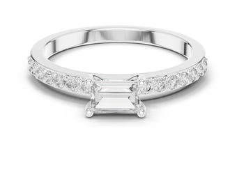 East-West Emerald-Cut & Pavé Ring, Lab Grownd Diamond Ring, IGI certified