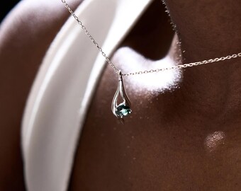 Sterling Silver Moss Agate Necklace, Handmade Gemstone Pendant