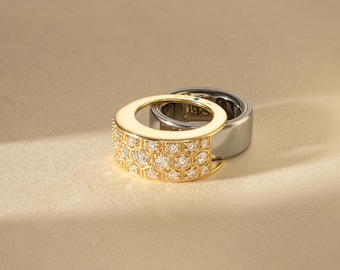 Diamond Oura Ring Cover, Solid Gold Honeycomb Smart Jewelry Guard, 1.42ct Lab-Grown Diamond