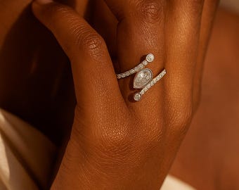 Lab Grown Pear Diamond Engagement Ring: Asymmetrical Modern Bridal Jewelry