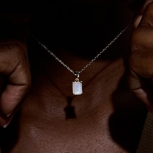 Collar de piedra lunar en plata de ley, colgante de piedra lunar auténtica, collar con piedra de nacimiento de junio