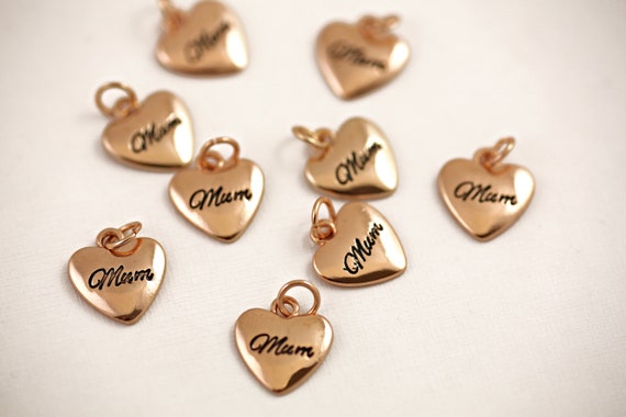 Heart Mum Charm 10PCS Rose Gold Heart 
