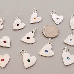 Silver Heart Charm 12PCS, Crystal Heart, Birthstone Heart Charm, Charms for Jewellery Making, Add On Charm, Heart Charm for Craft