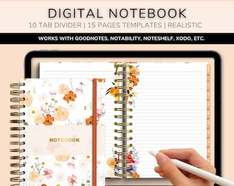 Landscape Digital Notebook with Tabs, Realistic Digital Notebook, Goodnotes Notebook, Student Notebook, Notability Notebooks,Notes Templates