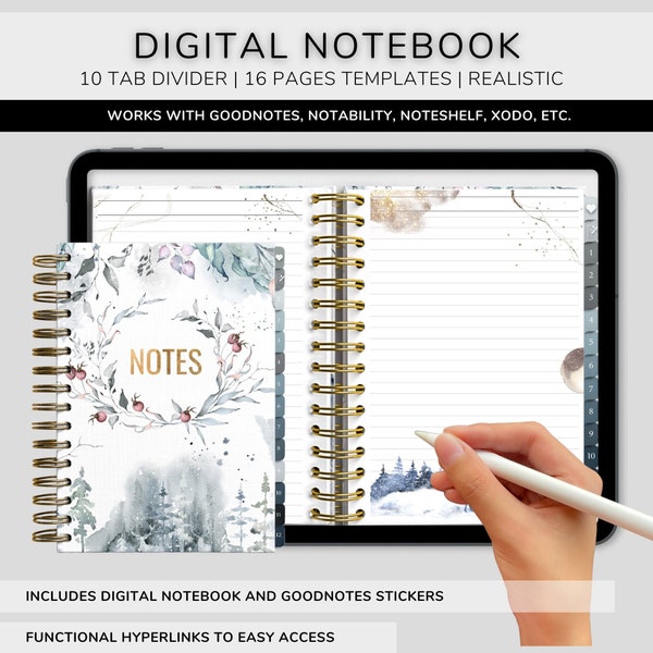 Landscape Digital Notebook with Tabs, Goodnotes Notebook, Student Notebook, Digital Notebooks, Digital Notes Templates, Notability Notebook