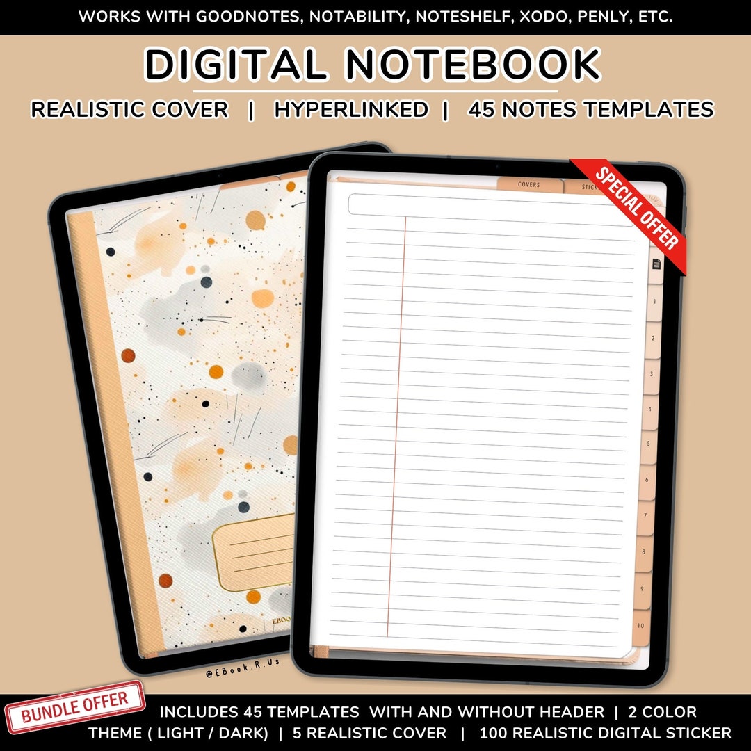 Digital Notebook With 45 Note Templates, Realistic Digital Notebook ...