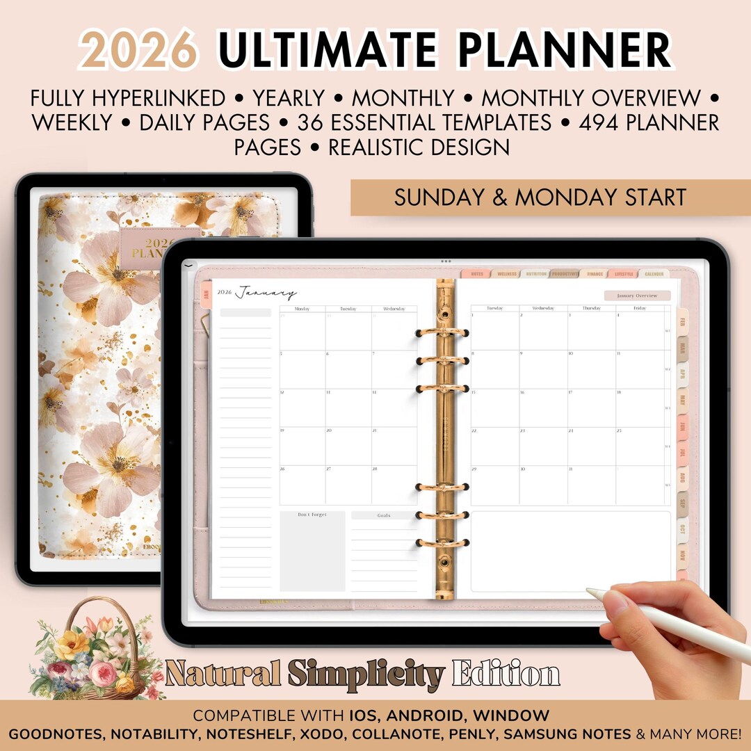 2026 Ultimate Digital Planner Natural Simplicity With 3000+ Stickers ...