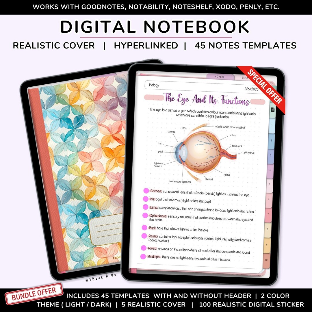 Digital Notebook With 45 Note Templates, Realistic Digital Notebook ...