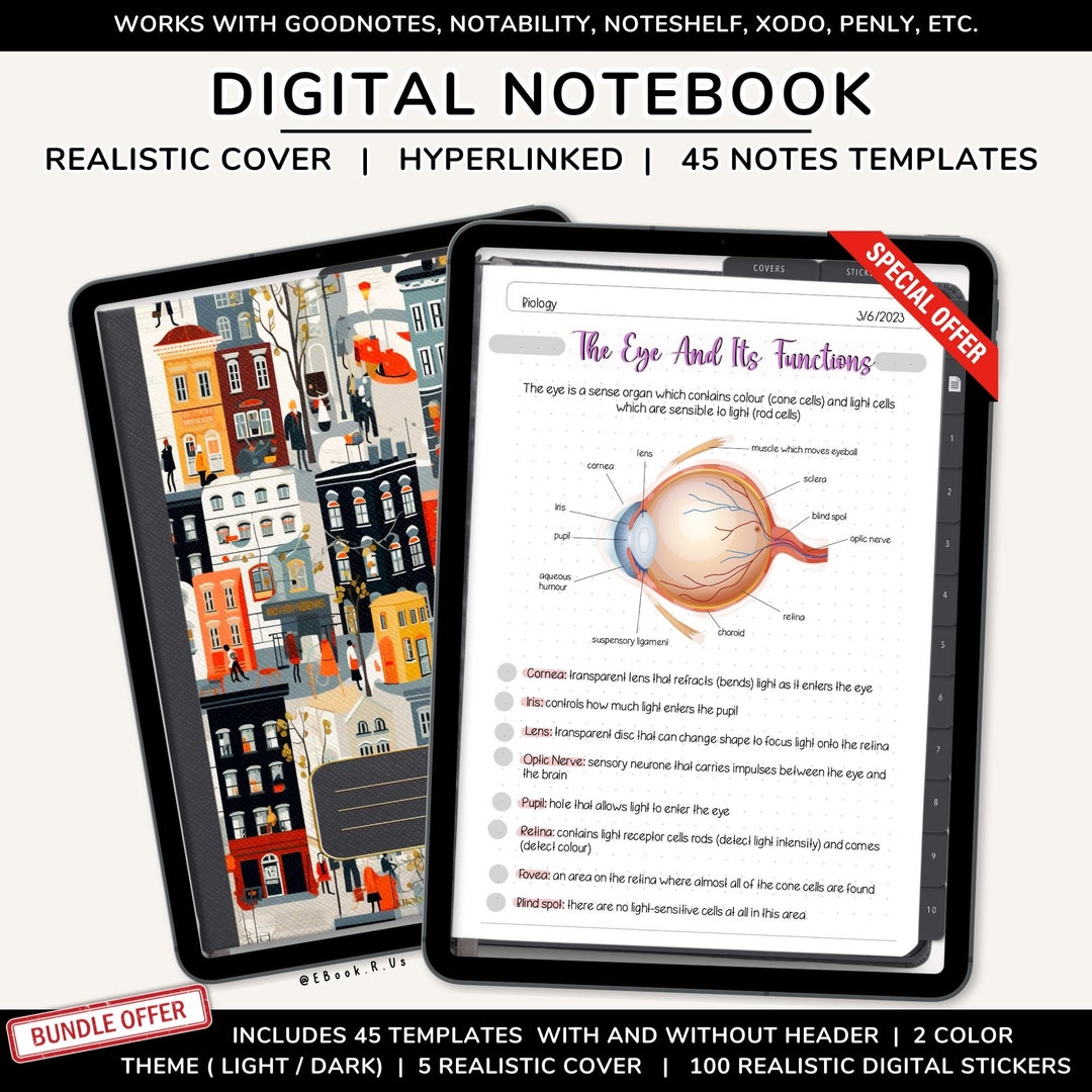 Digital Notebook With 45 Note Templates, Realistic Digital Notebook ...