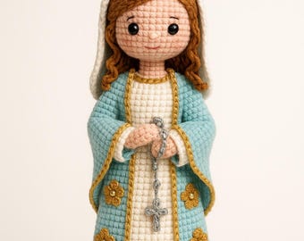 Crochet Virgin Mary doll, handmade Catholic gift, Our Lady amigurumi, religious decor for home