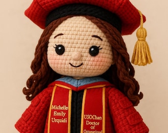 16cm PhD Graduation Crochet Doll, Custom Doctoral Gift, Personalized Look Alike Plush, Handmade Academic Keepsake
