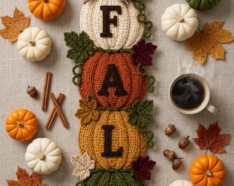 Handgemaakte gehaakte pompoen muurhanger, boerderij herfst herfst decor