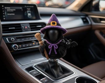 Handmade Crochet Ghost Gear Shift Cover, Halloween Witch Car Accessory, Spooky Bat Decor