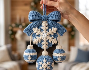 Handgemaakte gehaakte kerstdeurhanger, kerstster, peperkoek- en sneeuwvlokornament, gezellige kerstdecoratie voor aan de muur, feestelijk cadeau voor in huis