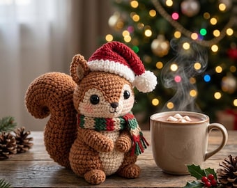 Gehaakte kerstdieren in bosstijl, handgemaakte pluche amigurumi voor de feestdagen, schattige eekhoorn, uil, wasbeer, hert, beer, kerstcadeau
