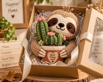 Handgemaakte gehaakte luiaardcactus, schattige succulentenpotdecoratie, luiaard bureauplant, housewarmingcadeau voor plantenliefhebbers
