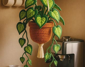 Handgemaakt gehaakt hartblad plantendecor, boho plantenbak in macraméstijl