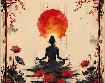 Zen Mahjong Mat, Japans inktwas Lotus meditatie spelbord