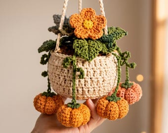 Handmade Crochet Pumpkin Hanging Planter, Autumn Harvest Decor