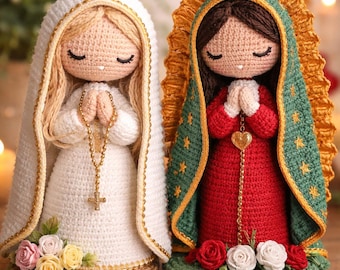 Muñeca de la Virgen María hecha a mano, estatua de Nuestra Señora amigurumi, decoración religiosa de ganchillo, regalo católico, decoración espiritual para el hogar.