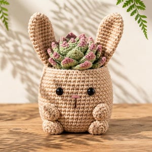 Handmade Crochet Bunny Planter, Cute Rabbit Succulent Pot, Easter Bunny Decor, Cottagecore Plant Lover Gift for Her