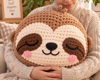 Handgemaakt gehaakt luiaardkussen, schattig dierenkussen, knus luiaardkussen, cadeau voor luiaardliefhebbers, cadeau voor haar, slaapkamerdecoratie