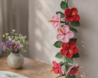 Handmade Crochet Hibiscus Wall Hanging, Tropical Floral Tapestry Art