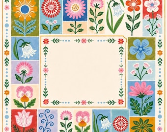 Mahjongmat met Scandinavische bloemenprint, bescherming voor speeltafels met botanische elementen
