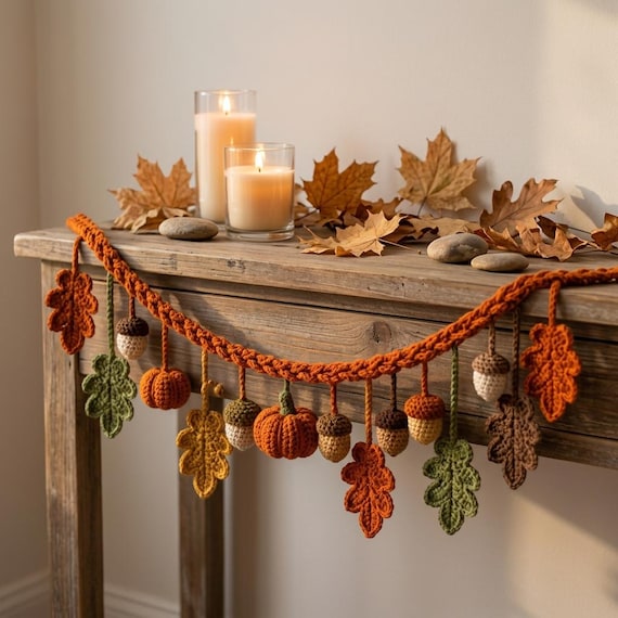 Woodland Mushroom Crochet Garland, Cottagecore Fall Decor, Handmade Forest Mantel Banner, Mushroom Lover Gift