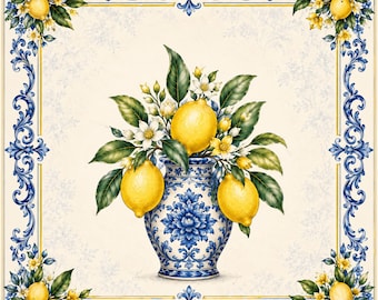 Lemon Porcelain Mahjong Mat, Italian Floral Citrus Garden Game Pad, Non-Slip Mahjong Gift