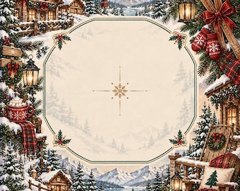 Alpine winter mahjongmat, kerst ski chalet bergvakantie spelmat