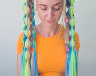 Pair of Colourful Synthetic Ombre Hair Braided Ponytail Pigtail Extension