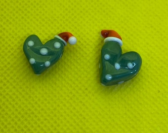 Murano Glass Beads Handmade Christmas Heart 1 pc