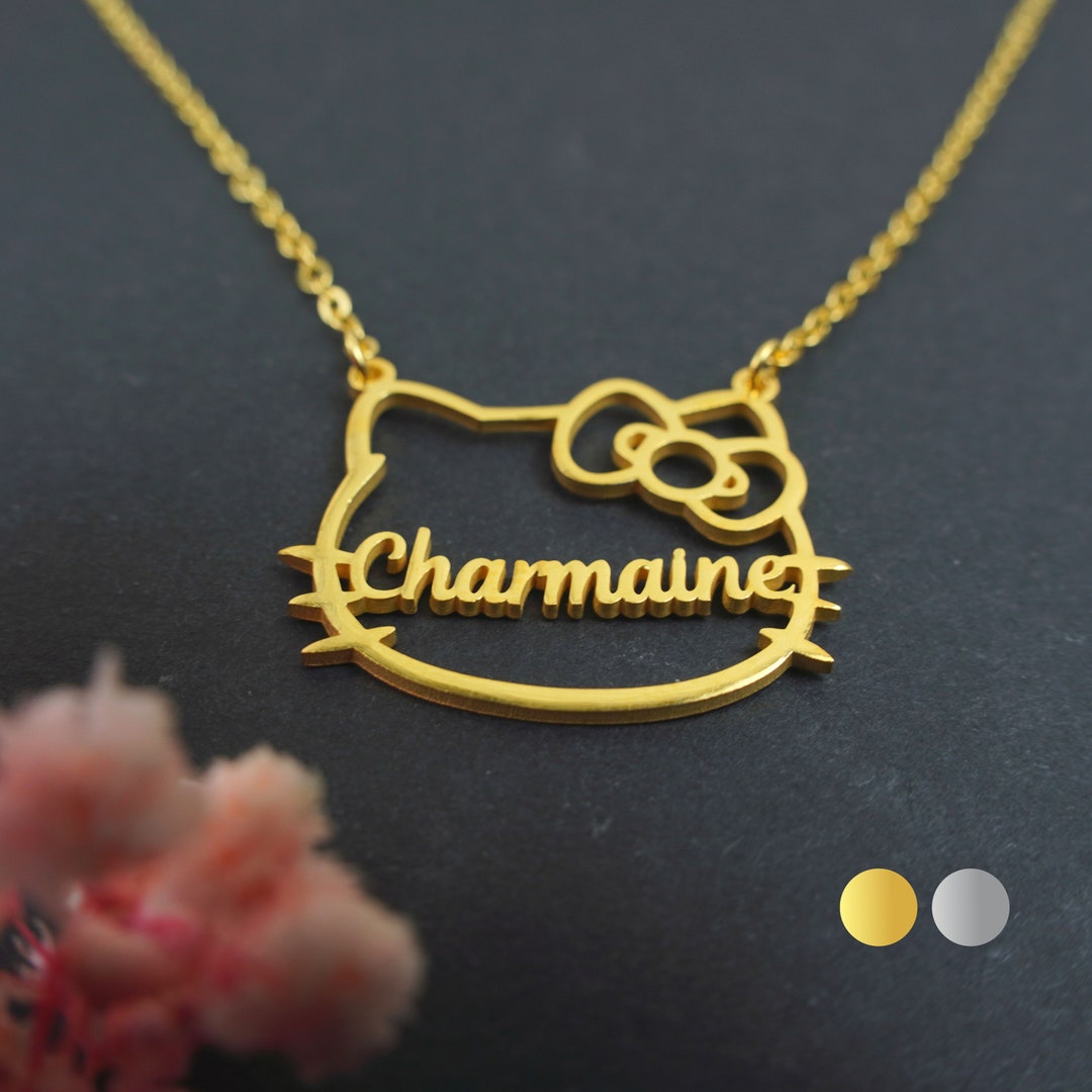 Kawaii Kitty Necklace Cute Kitty Cat Name Necklace Kitty Pendant Custom Name Necklace Gifts for