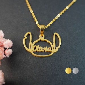 Stitch Necklace • Cartoon Necklace • Child Name Necklace • Gifts For Kids • 925 Sterling Silver • 18K Gold Plated
