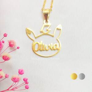 Pikachu-ketting • Pikachu-hanger • Pikachu-sieraden • Aangepaste naamketting • Cadeau voor haar • Sterlingzilveren naamketting