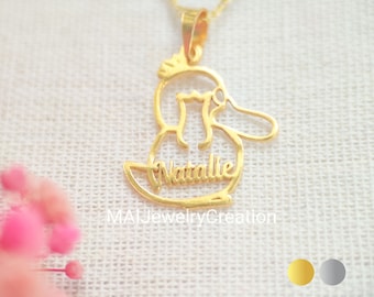 Psyduck Necklace • Psyduck Pendant • Psyduck Jewelry • Custom Name Necklace • Gifts For Kids • 18K Gold Plated